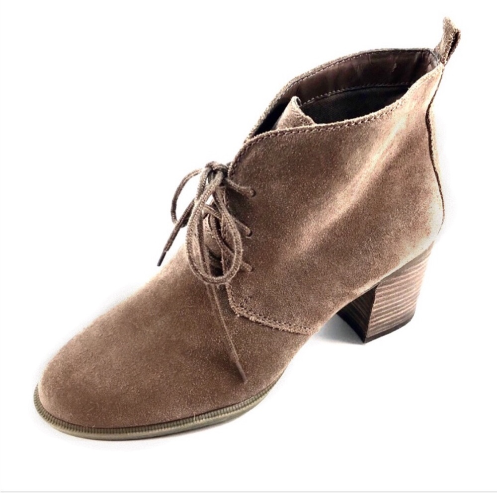 Anthropology Latigo Glanna Tan Suede Block Heel Bootie 8.5